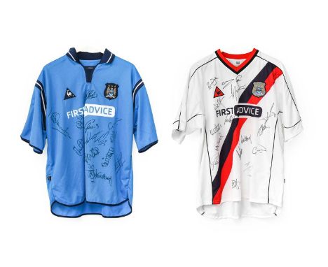 Manchester City Two Signed Football Shirts (i) First Advice (ii) First Advice away (2)