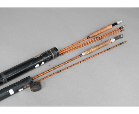 A Hardy JJ Hardy No1 Split Cane Fly Rod 9'-6" long with additional top sections along with a WH Tisdale (New Zealand) The Huk