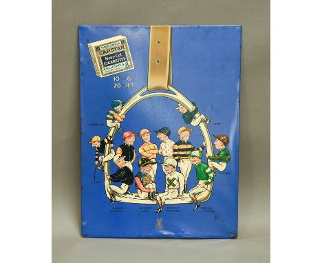 Capstan Navy Cut Cigarette Tin Printed Advertising Sign wiht illustration by Mel of 12 named Jockeys: S Donoghue, F Lane, M B