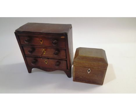 Miniature Chest of Drawers & A Tea Caddy (2)