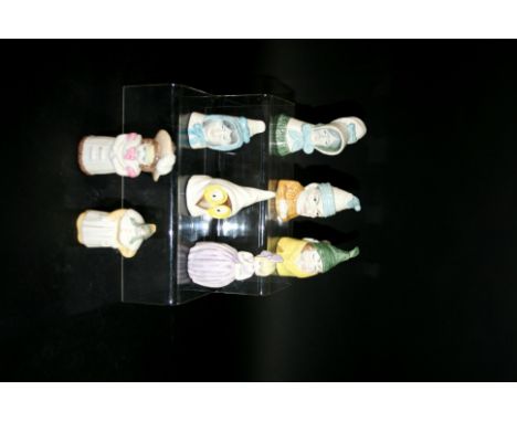 ROYAL WORCESTER CANDLE EXTINGUISHERS 8 models including, Feathered Hat (1976), Punch (1976), Hush (1976), French Cook (1976),