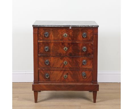 A 19TH CENTURY ITALIAN MARBLE TOPPED PETITE COMMODEOn mahogany  four drawer base, 70cm wide; 43cm deep; 87cm high