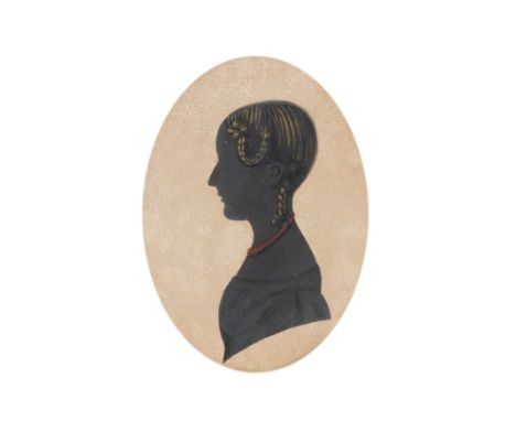 ENGLISH SCHOOL, 19TH CENTURY (3)Portrait miniature silhouette of a lady wearing a red necklace
7.2cm
together with two other 