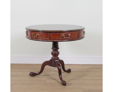 CENTURY FURNITURE; AN 18TH CENTURY STYLE HARDWOOD DRUM TABLEWith single frieze drawer over tripod base, 81cm wide; 72cm high