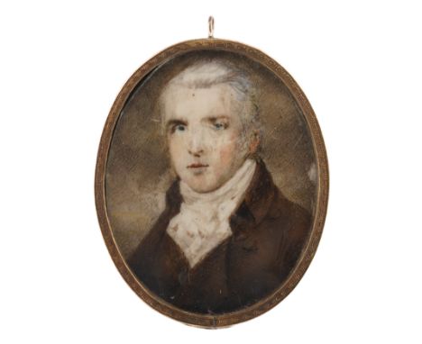 ENGLISH SCHOOL, LATE 18TH/EARLY 19TH CENTURYPortrait miniature of a gentleman wearing a brown coat
on ivory (ref. B9H5CPVE)
7