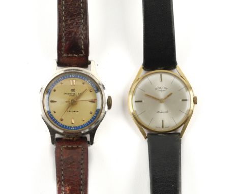 A ROTARY 14CT GOLD CASED GENTLEMAN'S WRISTWATCH AND AN INGERSOLL WRISTWATCH (2)The Rotary wristwatch with an unsigned jewelle