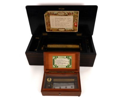 A SWISS THORENS HARDWOOD SEVEN AIR MUSIC BOX (2)20th Century 
19.5cm wide: Together with a Swiss rosewood inlaid six air musi