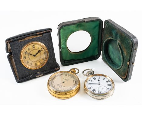 A GILT METAL CASED TRAVELLING BAROMETER AND TWO FURTHER ITEMS (3)The barometer having a silvered dial, detailed John Wardale 
