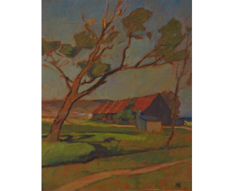 DANISH SCHOOL, LATE 19TH/EARLY 20TH CENTURYA building and trees in a landscape
signed with a monogram 'KH'? (lower right)
oil
