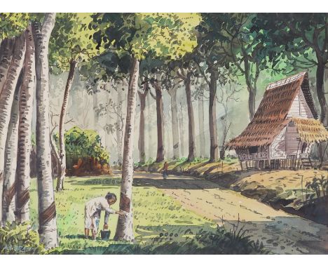 ABU BAKAR IBRAHIM (MALAYSIAN, 1925-1977) (5)Sunlight through the forest
signed 'A. B. IBRAHIM' (lower left)
watercolour
27 x 