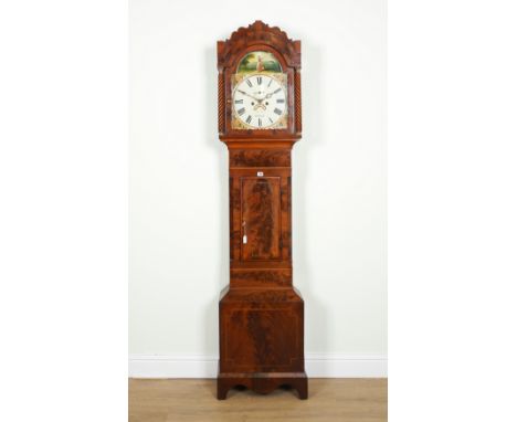 R. FOX, PONTYPOOL: A WELSH VICTORIAN CHEQUER BANDED MAHOGANY 8-DAY LONG CASE CLOCKWith painted arched dial, second and date a