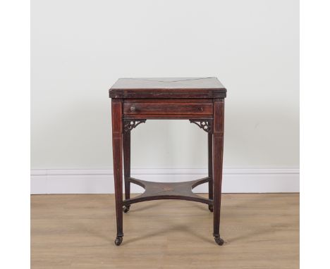 A LATE 19TH CENTURY MARQUETRY INLAID ROSEWOOD ENVELOPE CARD TABLE52cm wide; 52cm deep; 72cm high