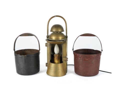 A GIBRALTAR 'SPANISH QUARRY' BRONZE LAMP (3)Dated 1941
The front engraved 'RECOVERED FROM THE SPANISH QUARRY GIBRALTAR 1941' 