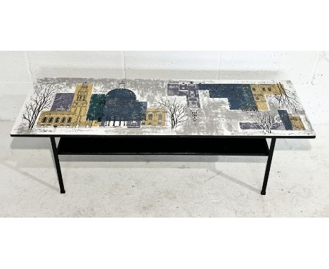 A Terence Conran  'London Skyline' coffee table with scenes of St.Paul's Cathedral and other London landmarks on black metal 