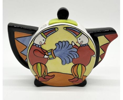 A Lorna Bailey signed teapot with clown decoration to sides - height 17cm