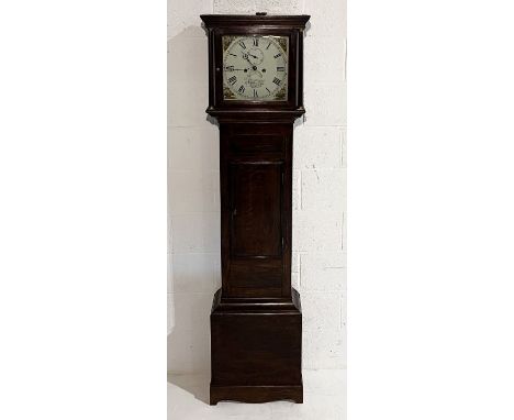 An antique grandfather clock by P.Christenson, Yarmouth with dial stamped for Walker &amp; Hughes, 30 day movement with date 