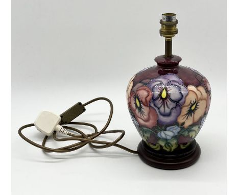 A modern Moorcroft "Pansy" lamp base, overall height 29cm