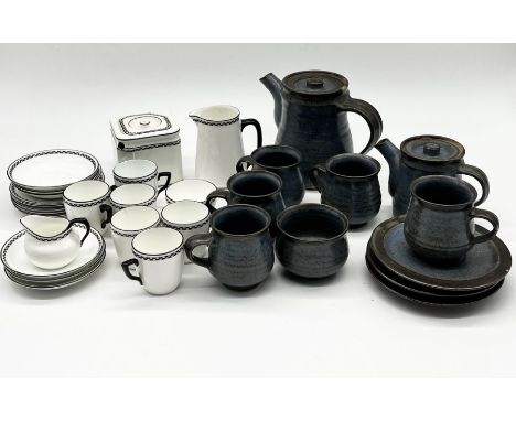 Two part tea sets including a studio pottery set by Warwick Parker and an Art Deco style set with Cube teapot