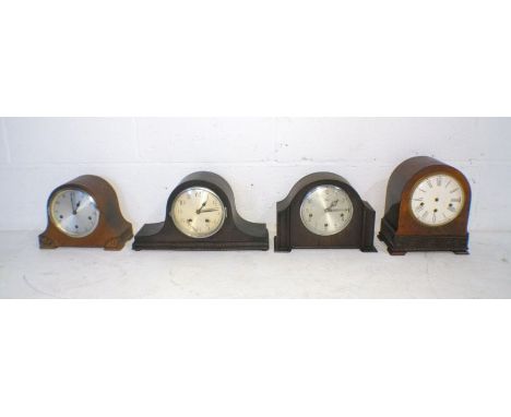 Three vintage mantel clocks, two with Westminster chimes along with one other mantle clock (lacks movement, A/F).