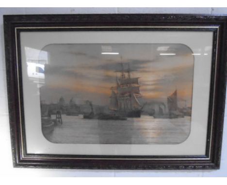 A framed print by Rodney Charman of a Man o' War at  harbour