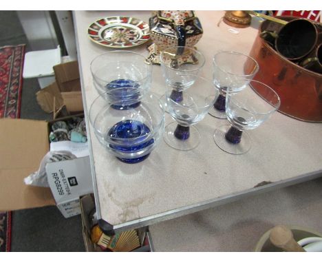 Four art glass bowls and wine glasses        