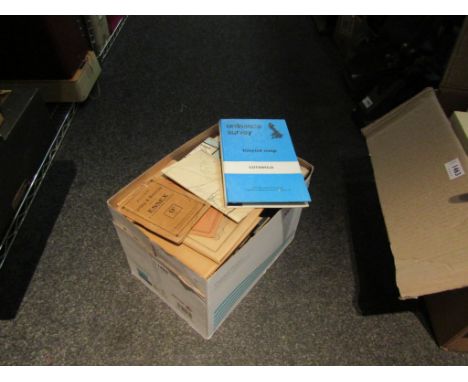 A box containing a quantity of vintage road maps, Ordnance survey maps and automobilia related examples etc 