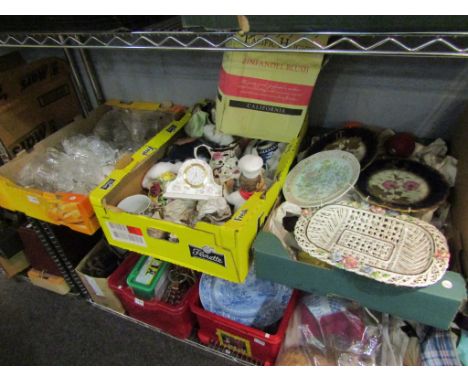 Three boxes of miscellaneous including glassware, ceramics, Wedgwood clock etc