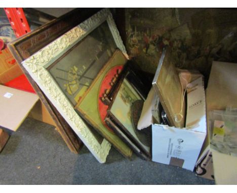 A selection of advertising prints including Andrews Liver Salts mirror and a Robins Starch advertising plaque, various frames