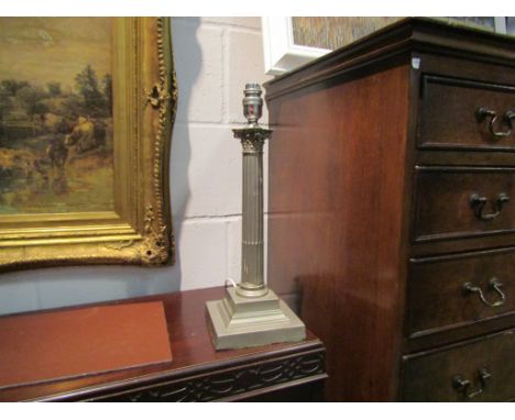 A nickel plated Corinthian column electric lamp, 42cm tall