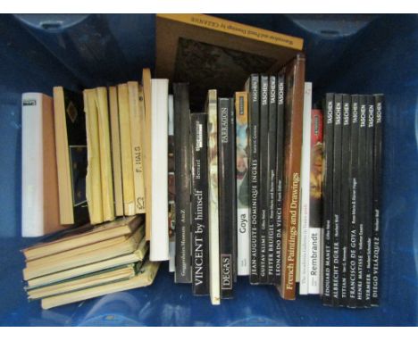 A box of assorted art books, including Degas, Van Gogh, Klimt, Matisse, Manet etc. From the collection of Nicholas Simington 