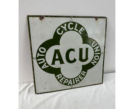 Vintage SCU Auto Cycle Union repair double sided enamel sign 20 inches by 20 inches 