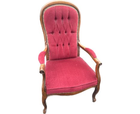 Upholstered mahogany button back armchair 