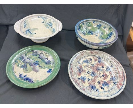4 Pieces of vintage studio pottery, all have marks to base of 3 triangles in a circle 