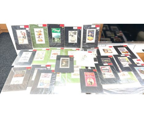Selection of vintage advertising mounted prints, frame measurements: A4 