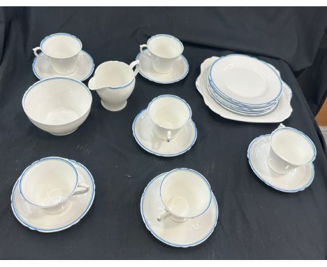 Art deco shelley tea service 781613 " blue lines" includes cups, saucers, plates etc 