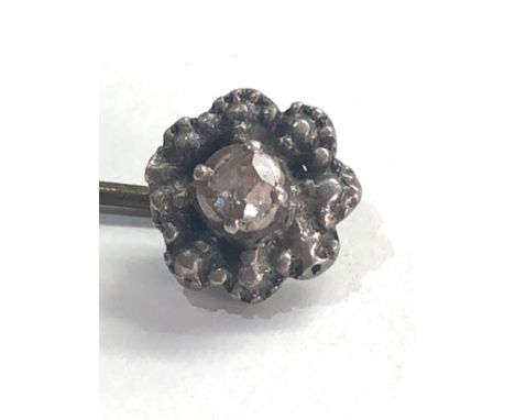 Antique rose diamond stick pin set with central rose diamond on later metal pin 