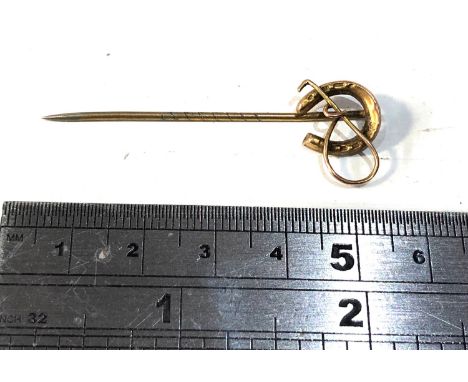 9ct gold horseshoe &amp; crop stick pin weight 1.6g 