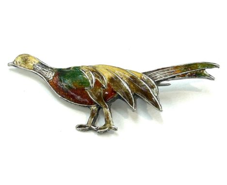 Vintage silver and enamel pheasant brooch 