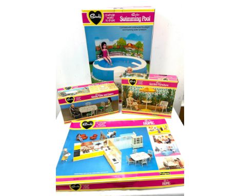 Selection of vintage Sindy items in original boxes to include Sindy Dining table and chairs, Swimming Pool etc 