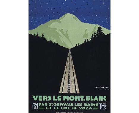  GÉO DORIVAL 1879-1968 Vers le Mont-Blanc 1928 Imp. L. Serre & Cie., Paris. Litografia a colori. Serie di tre manifesti. Tela