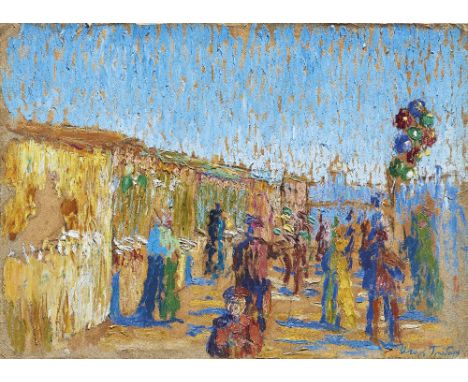 IGOR EMANUILOVICH GRABAR 1871-1960 Fiera in città Olio su cartone. Firmato in cirillico in basso a destra: ‘Igor Grabar’. Una