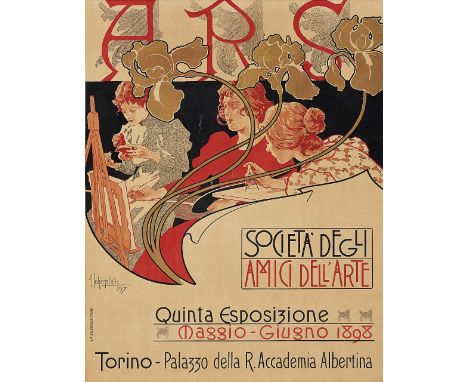  ADOLF HOHENSTEIN 1854-1928 Ars 1897 Lit. Salussolia, Torino. Litografia a colori. Telato, strappi restaurati lungo il margin