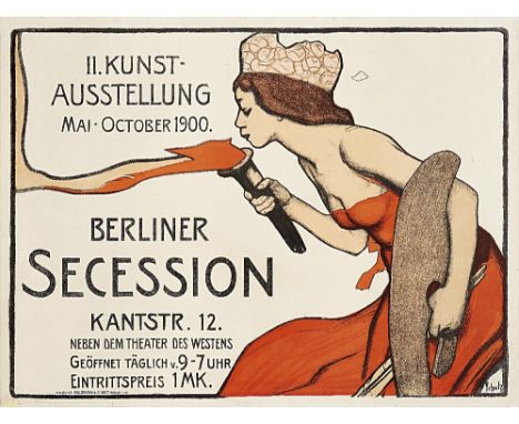  WILHELM SCHULZ 1865-1952 Berliner Secession 1900 Hollerbaum & Schmidt, Berlin. Litografia a colori. Telato. Restauri nel mar