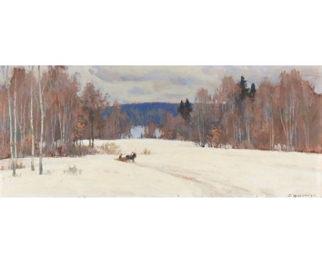  BORIS VALENTINOVIC SCERBAKOV 1916-1990 Inverno a Jasnaia Polijana, località di Lev Tolstoj 1965 Tempera su tavola. Firmato i
