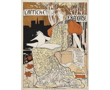  HENRY THIRIET 1873-1946 L’Affiche Francaise 1895 ca. Bourgerie & Cie., Paris. Litografia a colori. Telato, strappo restaurat