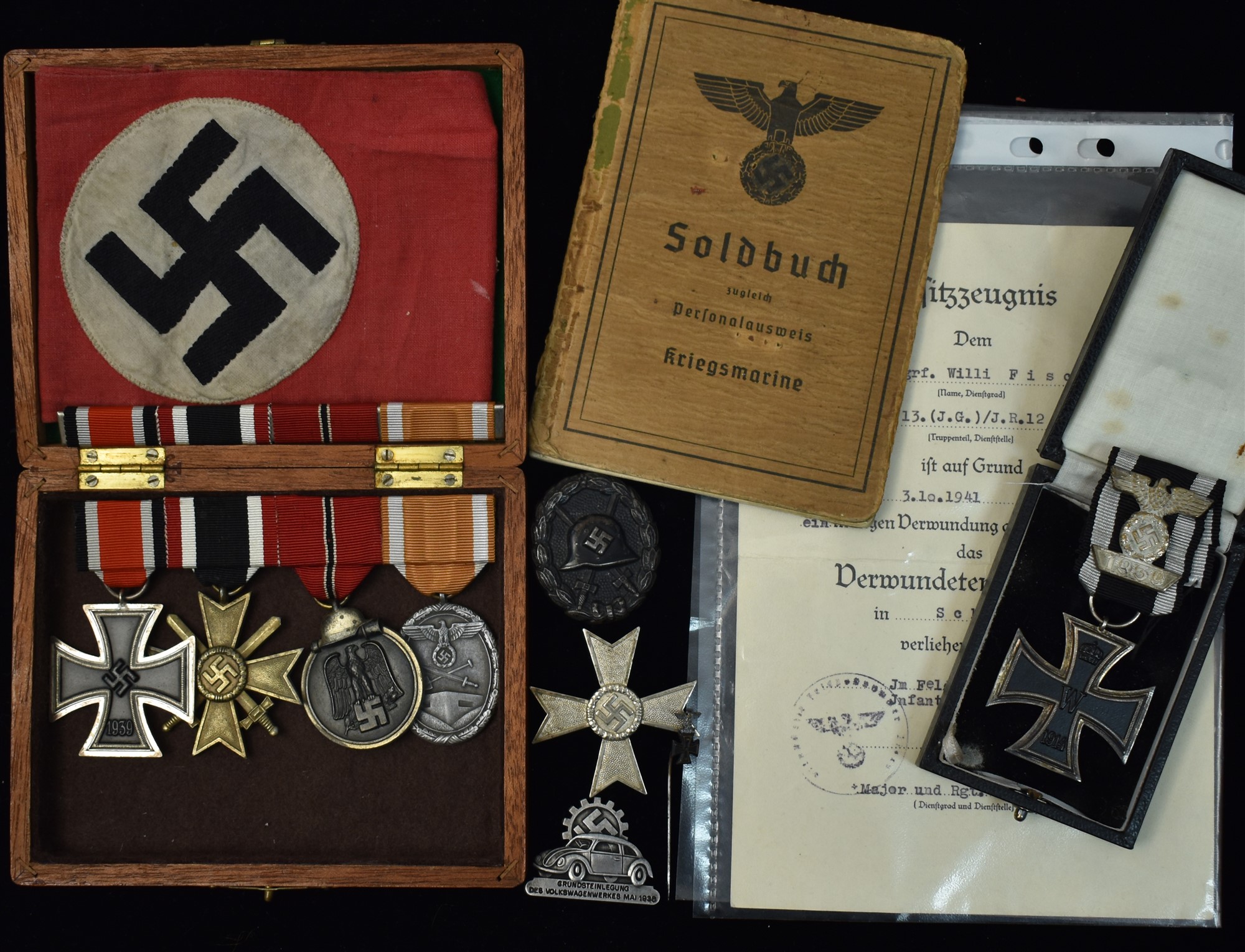 German Second World War medals, including a bar containing Iron Cross
