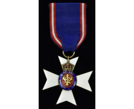 The Royal Victorian Order, Members neck badge, (M.O.V.) gilt metal and enamel, engraved number to reverse '1439', in original