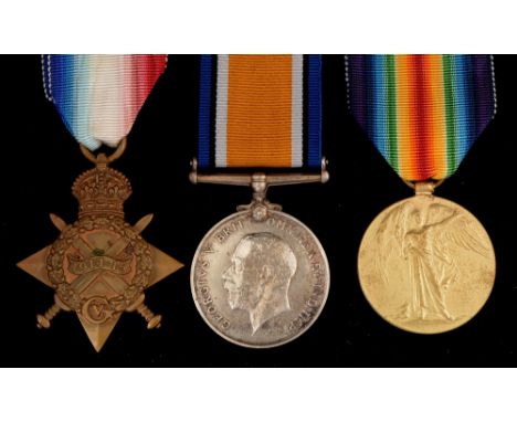 First World War trio medal group, awarded to 8-3387 Private B. Carr, Durham Light Infantry, comprising: 1914-15 star, War med