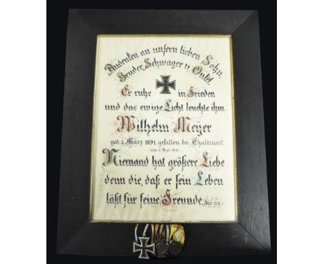 First World War German medals, awarded to Wilhelm Meyer, comprising 1914 Iron Cross 2nd Class, Honour Cross and Friedrich Aug
