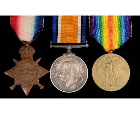 First World War General Service medals, awarded to T4-127350 Private T. Bartley. Army Service Corps, comprising: 1914-15 star